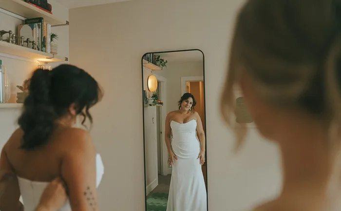 Bride in mirror